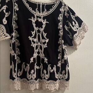 Chic Black and Cream Embroidered Women's Blouse